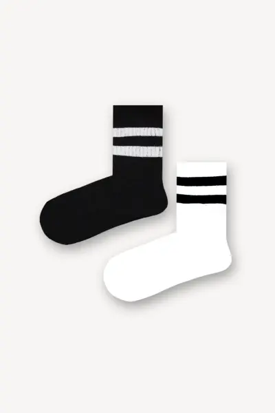 2'li Siyah - Beyaz Çocuk Çorap Set